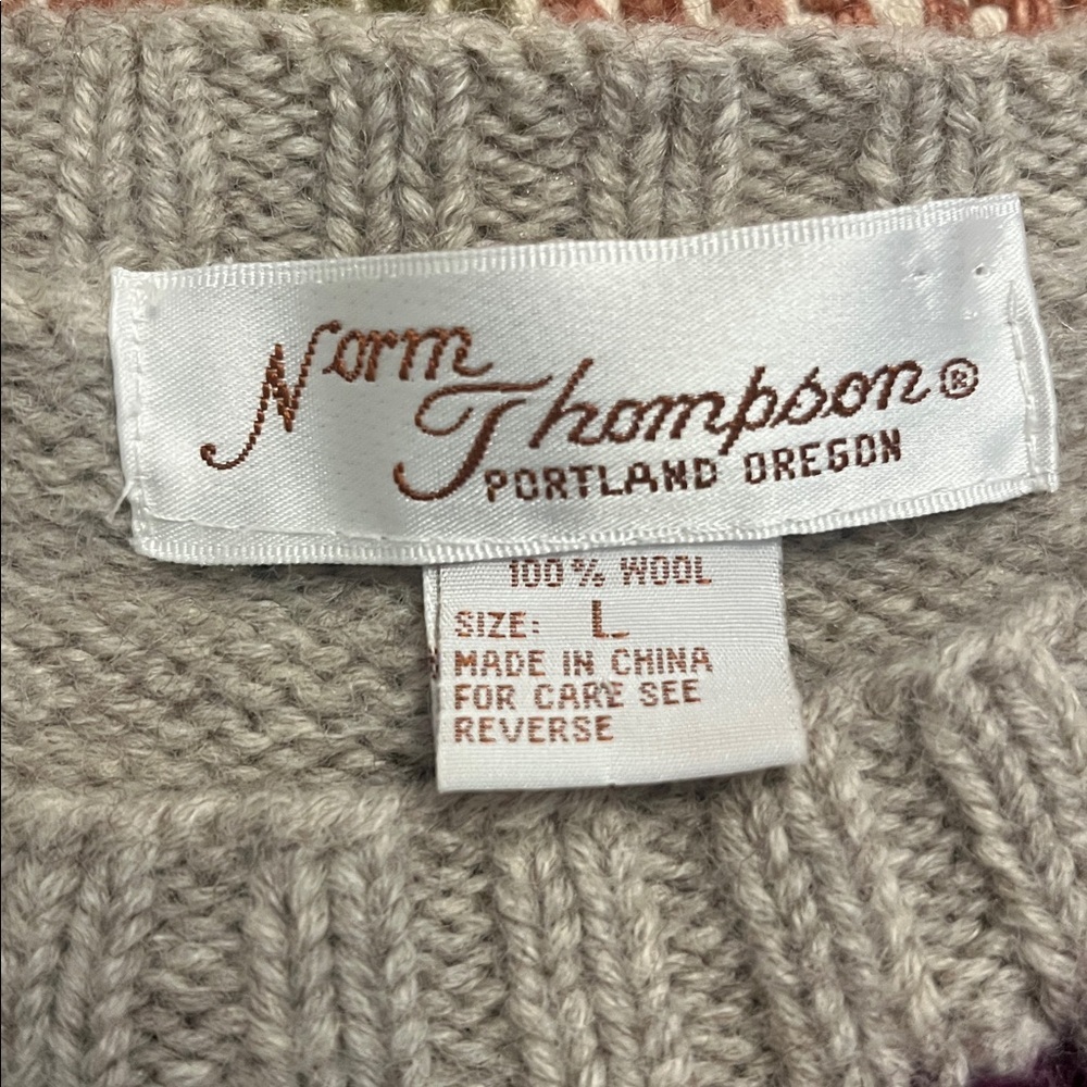 Vintage Norm Thompson Wool Leaf Design Grey Sweater Size L - Picture 3 of 7